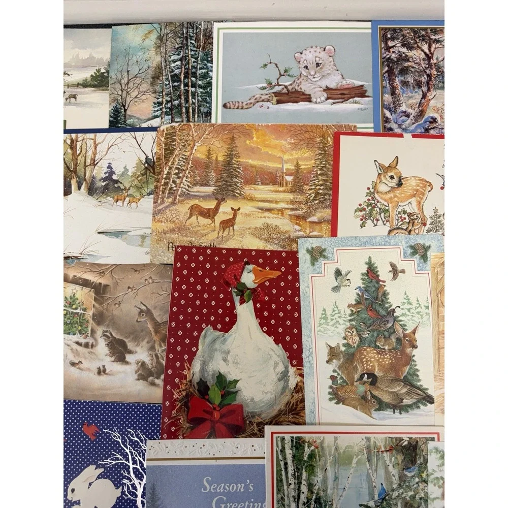 Vintage Animal Christmas Cards Fronts ONLY Scrapbooking Crafts Decoupage 50+
